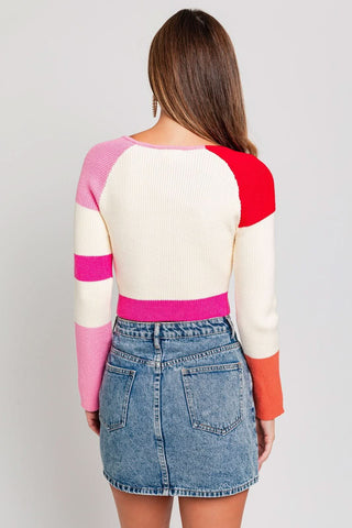 back view of our striped cropped sweaters