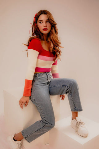 On Reapeat Colorblock Sweater styled for Valentine's Day