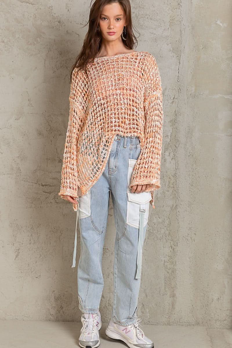 Lucky in Love Orange Oversized Crochet Sweater, an orange coverup