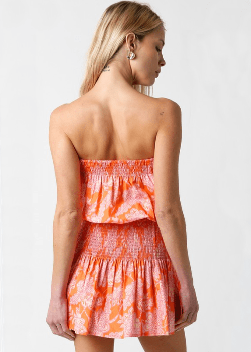 Orange Floral Strapless Mini Dress