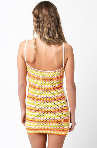 Sun's Out Orange Multi Color Sheer Crochet Dress - Back View