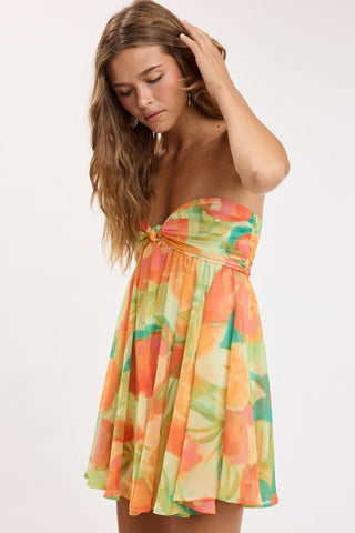 Colette orange strapless twist-knot babydoll dress side view