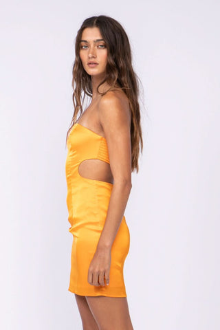 Miss Me Orange Satin Strapless Cutout Mini Dress - Side View