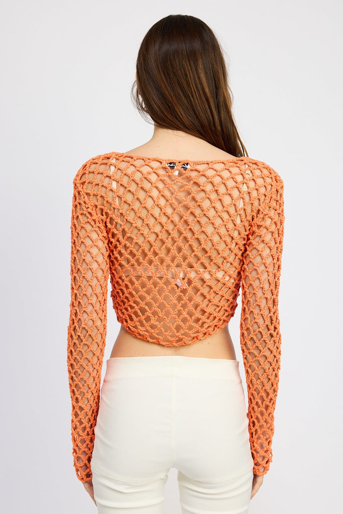 Orange Crochet Front Tie Top