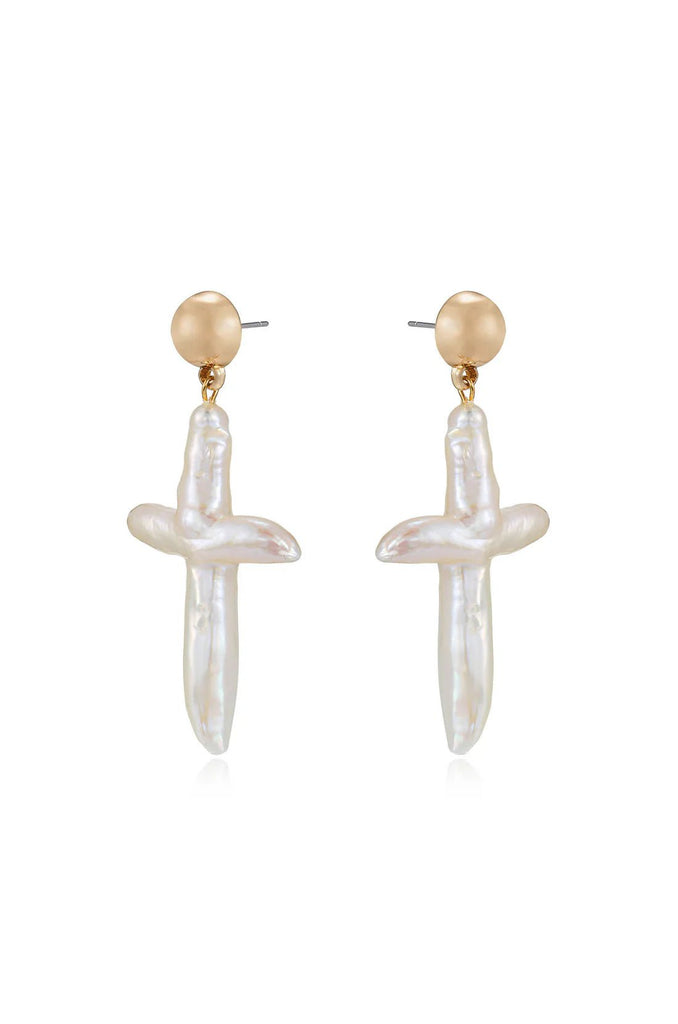 Organic Pearl Cross Earrings