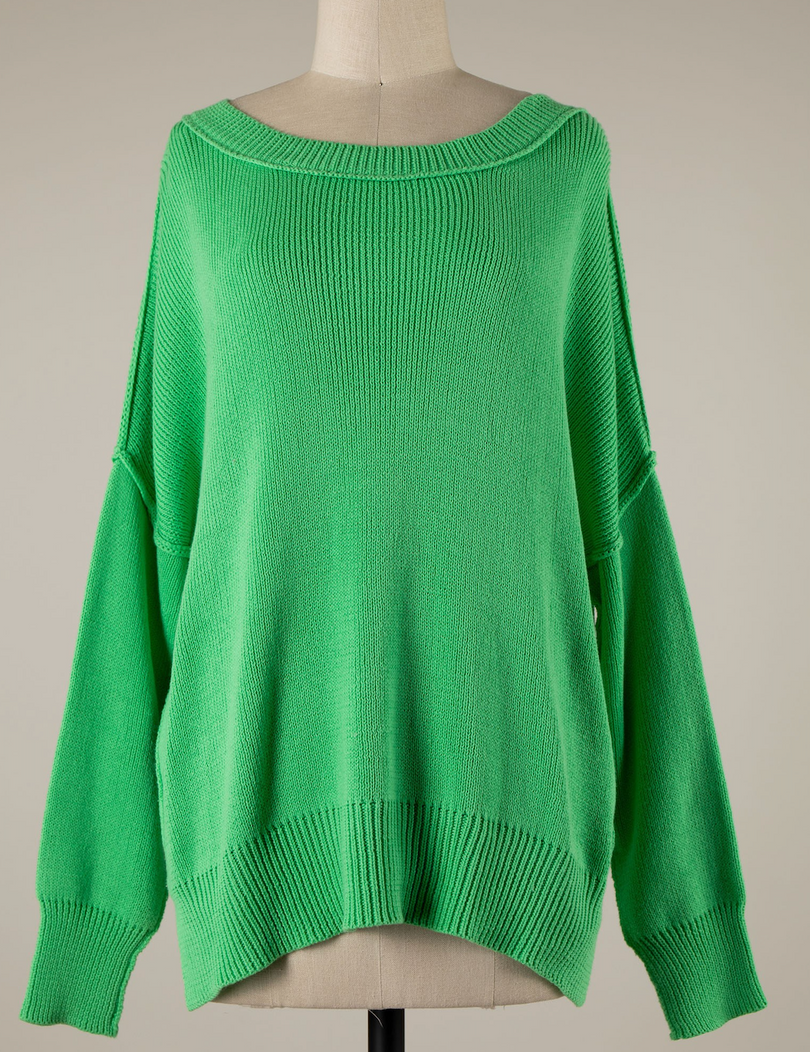 Coffee Date Spring Green Oversized Sweater - Detailed View