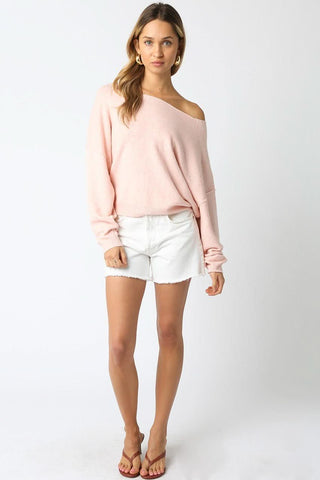 Cecily Light Pink Slouchy Pullover Sweater  - Full Outfit View