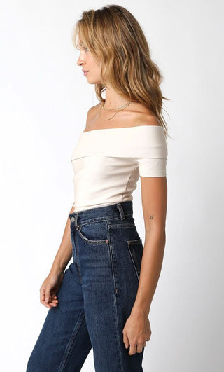 Paris Cream Off Shoulder Asymmetric Bodysuit - cute going out bodysuit