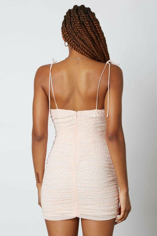 Peach print mini dress with self-tie straps