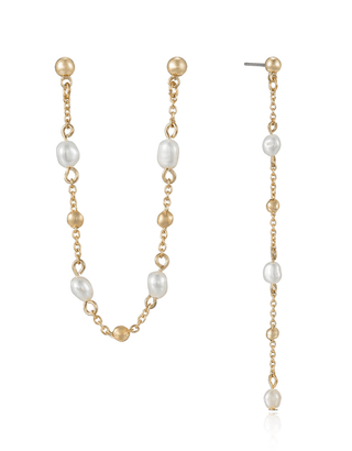 Ettika Double Piercing Freshwater Pearl Earrings on a white background