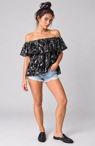 Perfect Harmony Black Floral Off-the-Shoulder Top - Front View