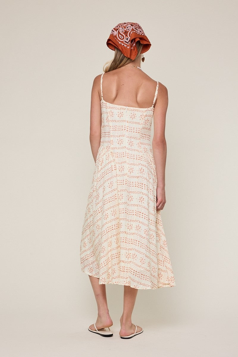 Phia Orange Boho Print Corset Midi Dress - Back View