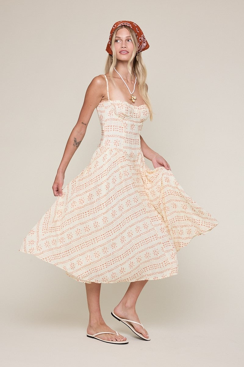 Phia Orange Boho Print Corset Midi Dress - Side View