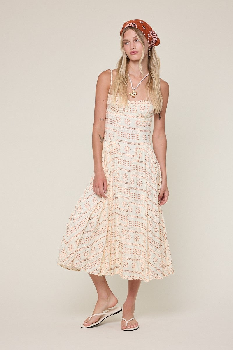 Phia Orange Boho Print Corset Midi Dress Styled For Vacation