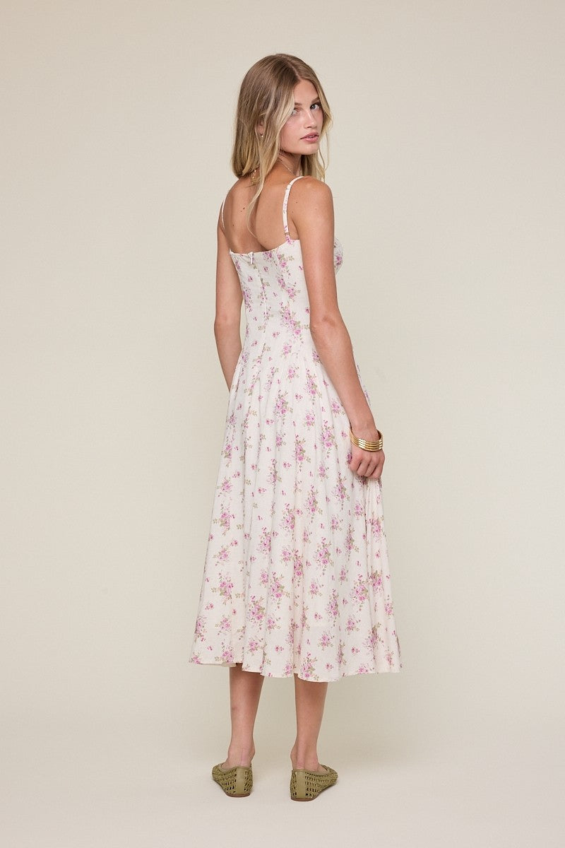 Phia Purple Floral Corset Midi Dress - Back View