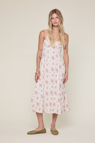 Phia Purple Floral Corset Midi Dress - Front View