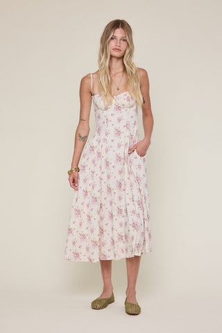 Purple Floral Corset Midi Dress For Wedding
