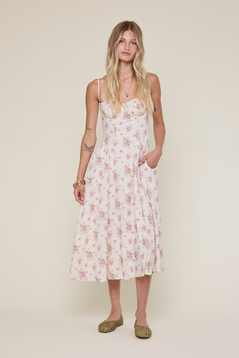 Purple Floral Corset Midi Dress For Wedding
