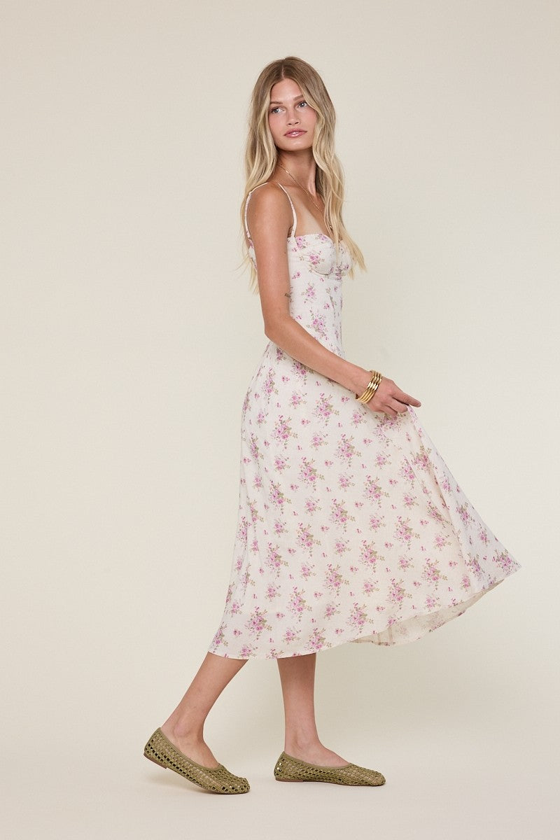 Phia Purple Floral Corset Midi Dress - Side View