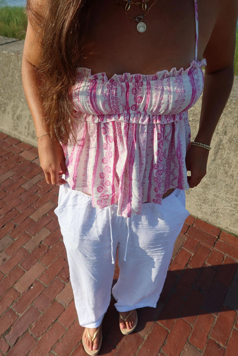 Pink and White Babydoll Top