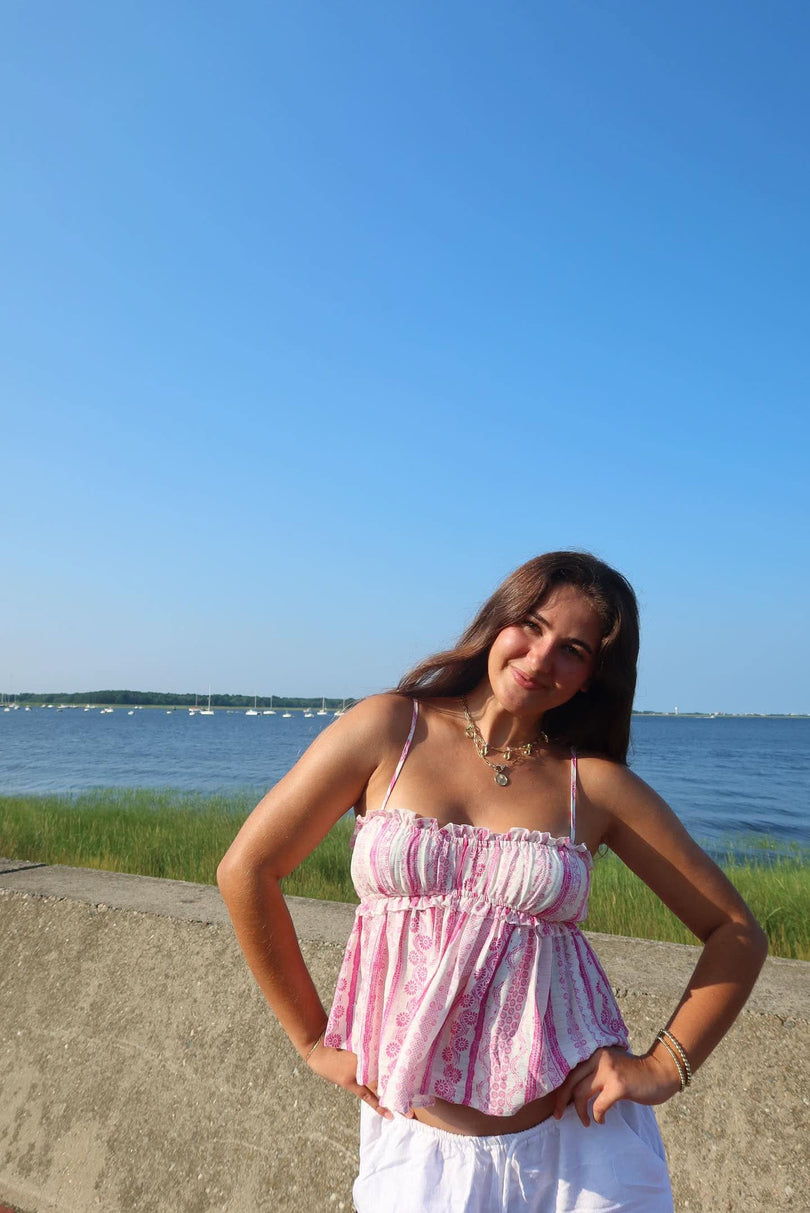 Pink and White Boho Print Top