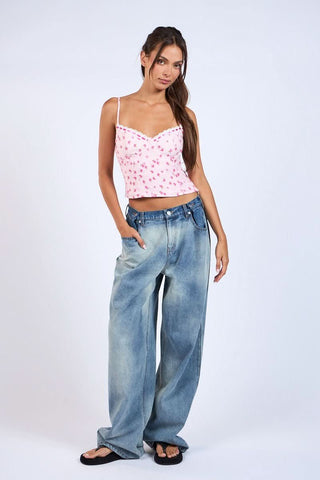 Allie Pink Floral Bustier Top - Outfit View
