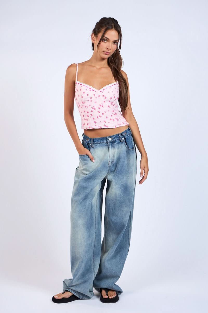 Pink Floral Bustier Top