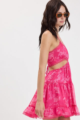 Garden Muse Hot Pink Floral Halter Dress Side View | Boho Pink