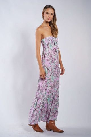 Selene Pink Paisley Floral Strapless Maxi Dress - Side View