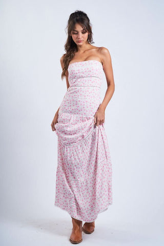 Amalfi White and Pink Ditsy Floral Maxi Dress - Long Floral Dresses