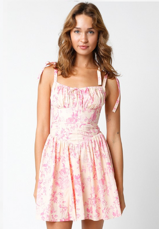 Chateau Blush Pink Floral Bustier Dress - Sundress - Front View