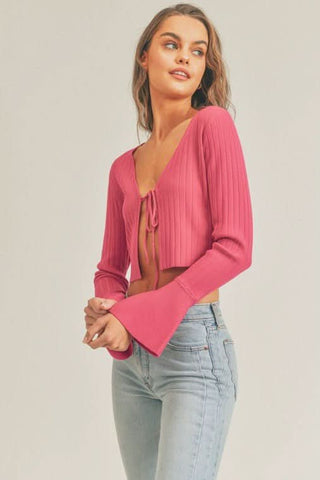 LUSH So Many Reasons Pink Tie-Front Long Sleeve Crop Top - Side View