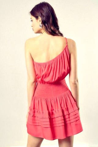 Pink one shoulder mini dress back view