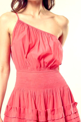 Pink one shoulder mini dress detailed view