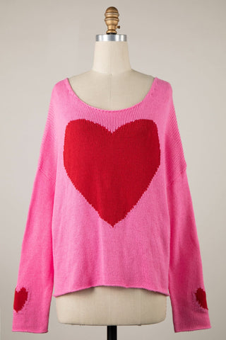 Love Ya Pink Oversized Heart Sweater - Front View