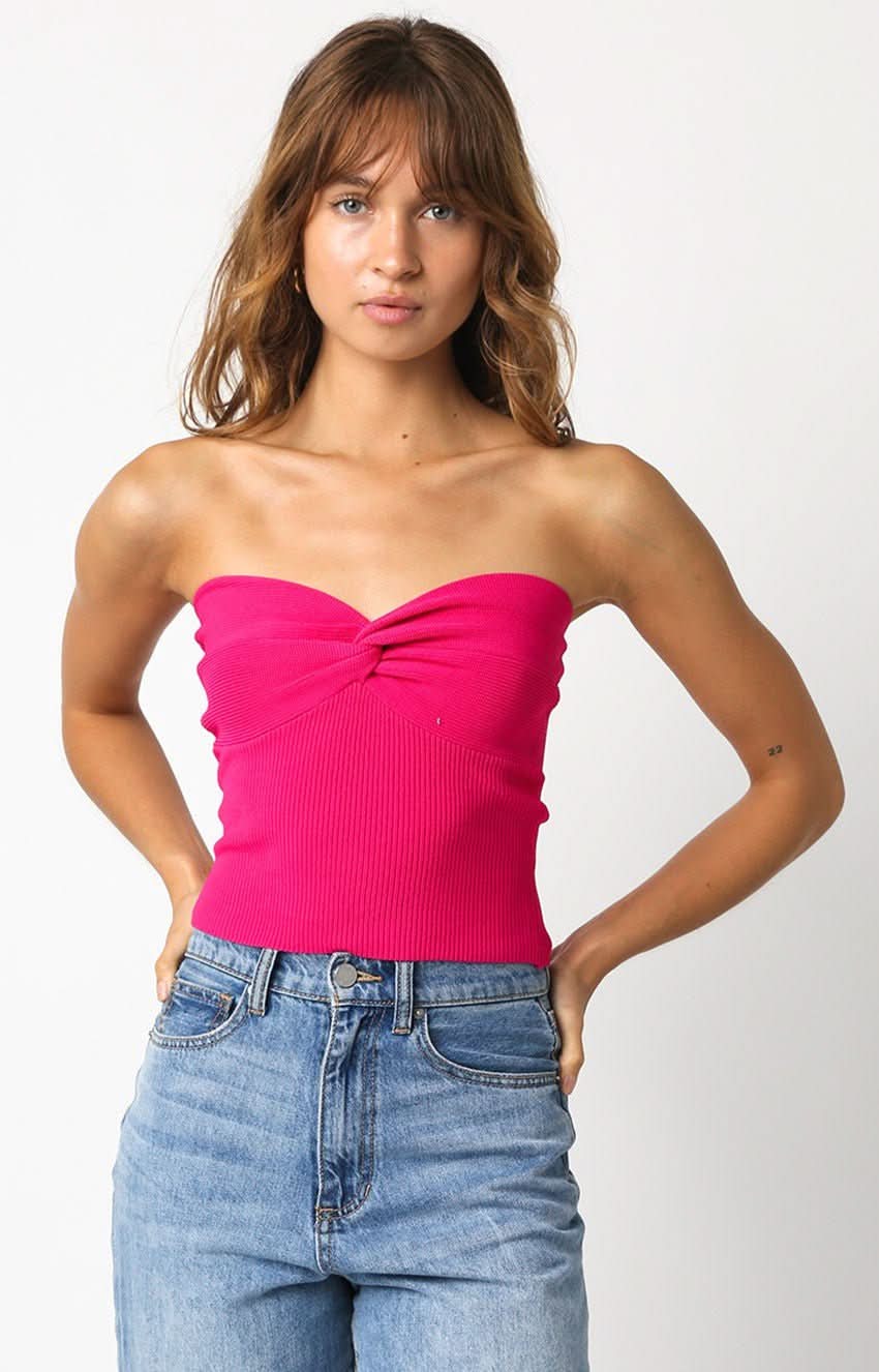 Fuchsia Top - Twist Knot Twist Knit Tube Top | Boho Pink Fuchsia Top - Twist Knot Twist Knit Tube Top | Boho Pink