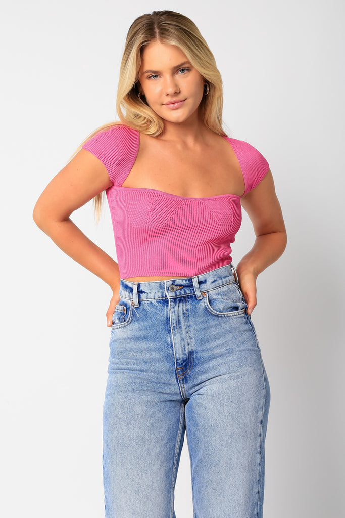 Pink Cropped Cap Sleeve Sweater