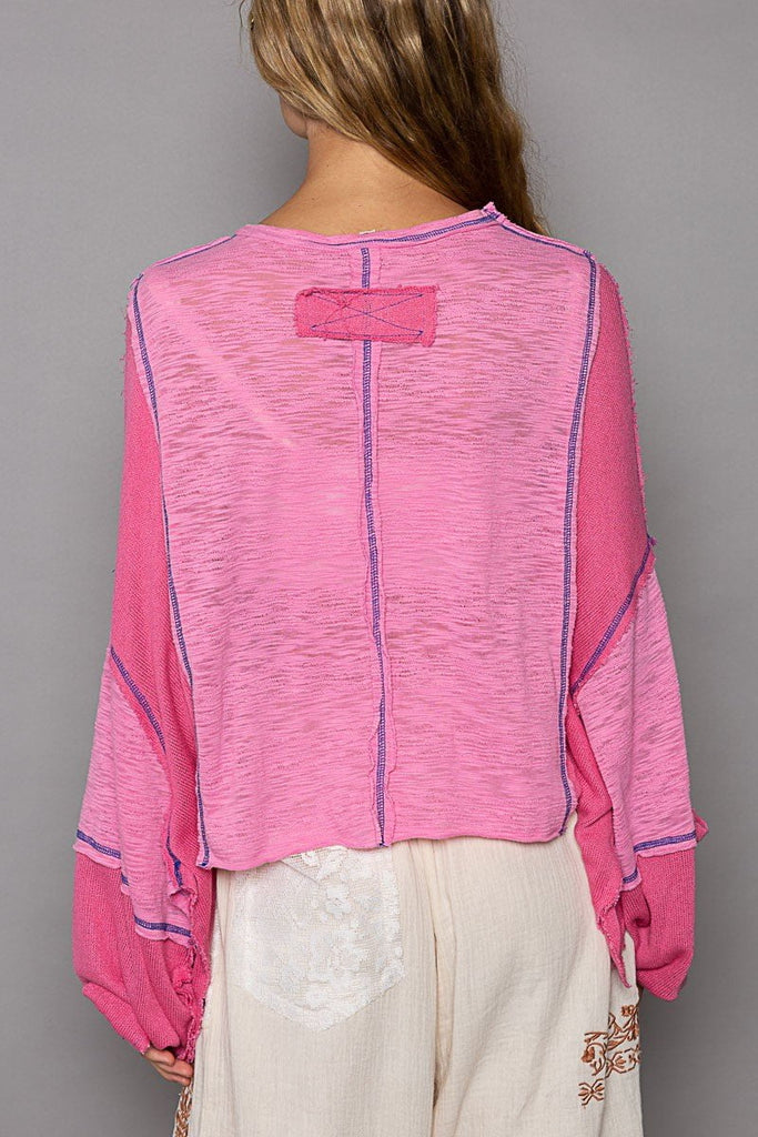 Pink Exposed Stitching Top