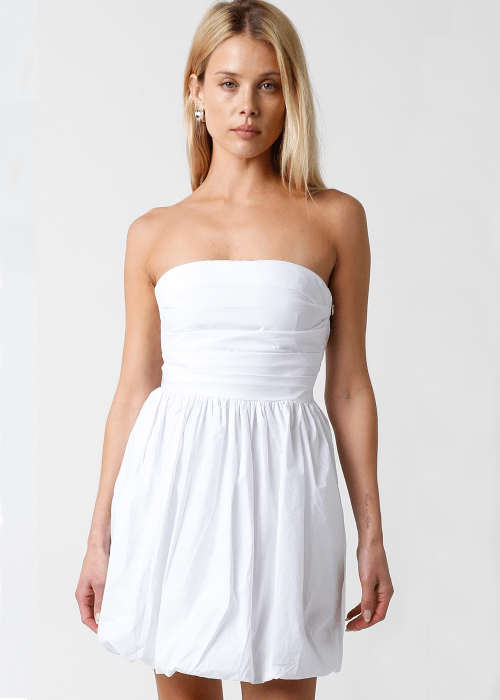 White Strapless Mini Dress - Bubble Hem Dress | Boho Pink White Strapless Mini Dress - Bubble Hem Dress | Boho Pink