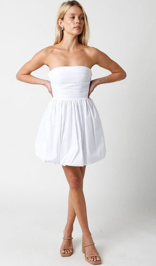 White Strapless Bubble Mini Dress