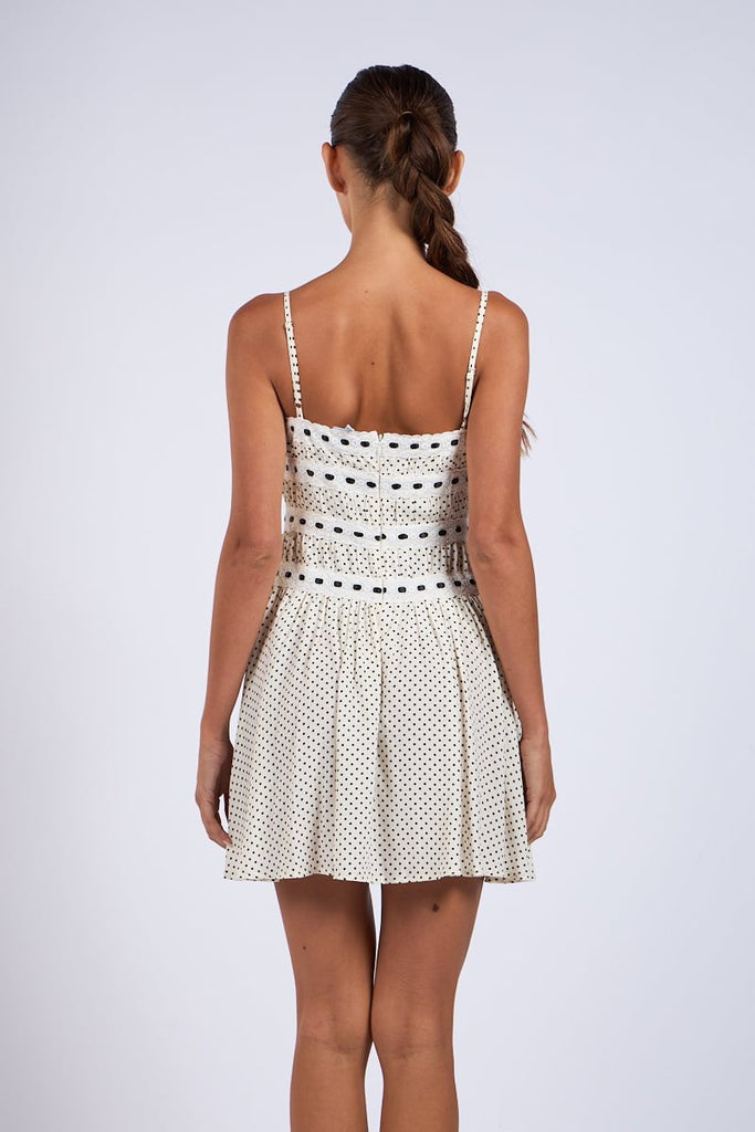 White Dot Print Flare Mini Dress