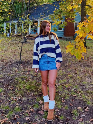 Poppy Navy and Cream Striped Oversized Sweater - Comfy and Oversized View