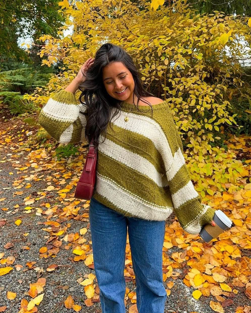 Olive Green Striped Sweater