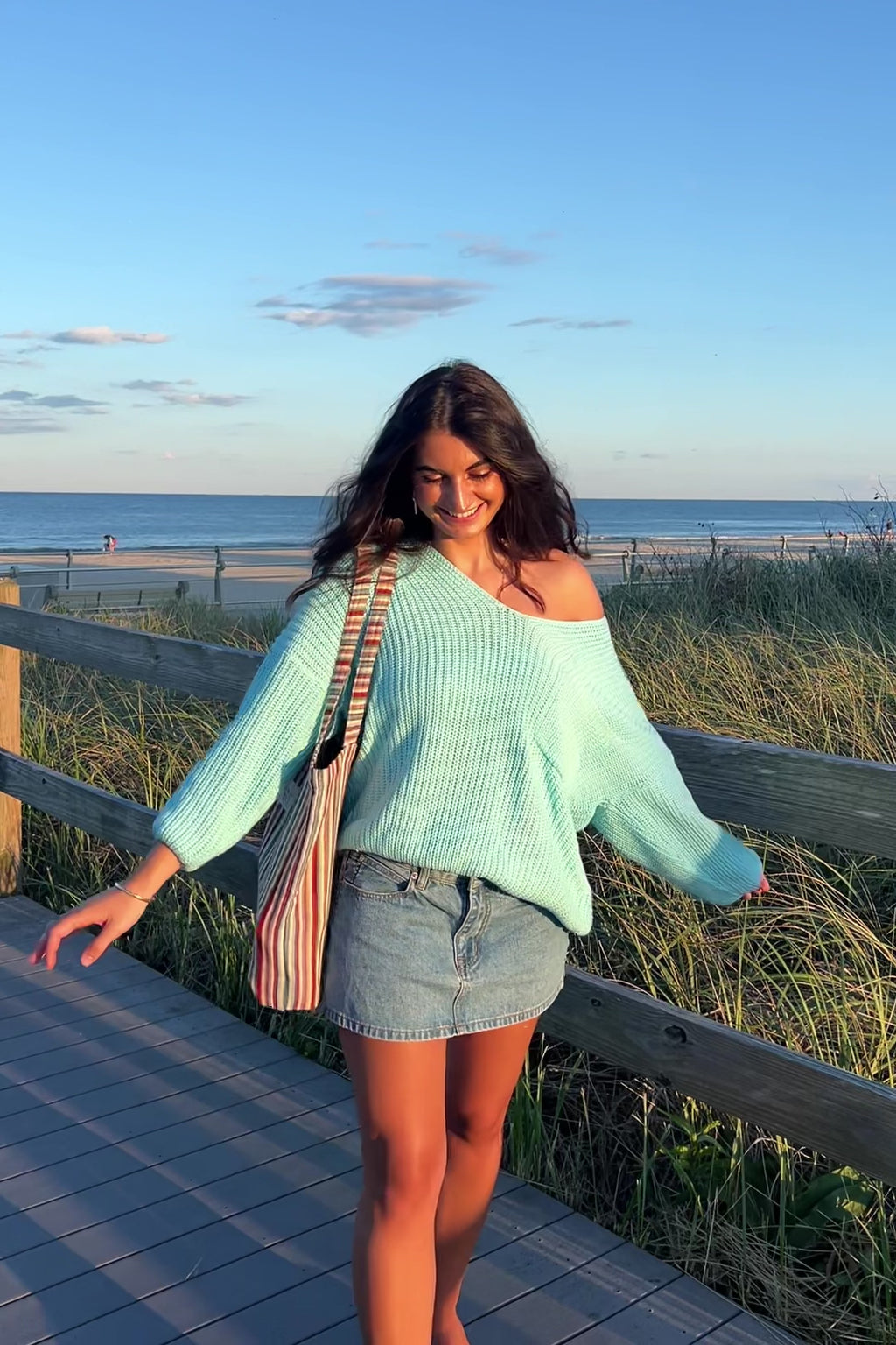 Brynn aqua V-neck sweater video