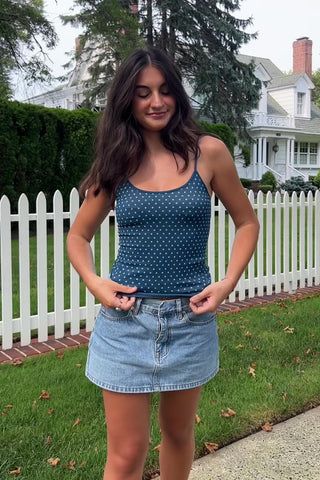 Nikibiki deep sea blue polka dot cami top