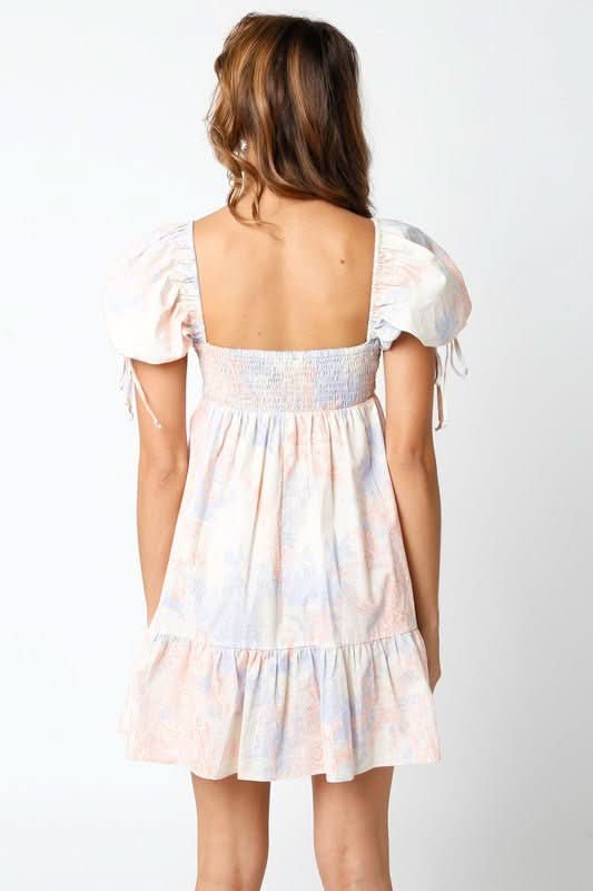 Blush & Blue Floral Dress - Puff Sleeve Dress | Boho Pink