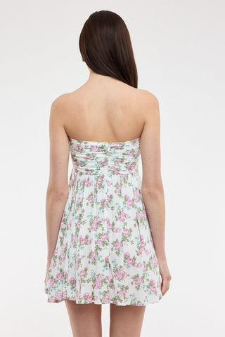 White and purple floral scarf print babydoll dress