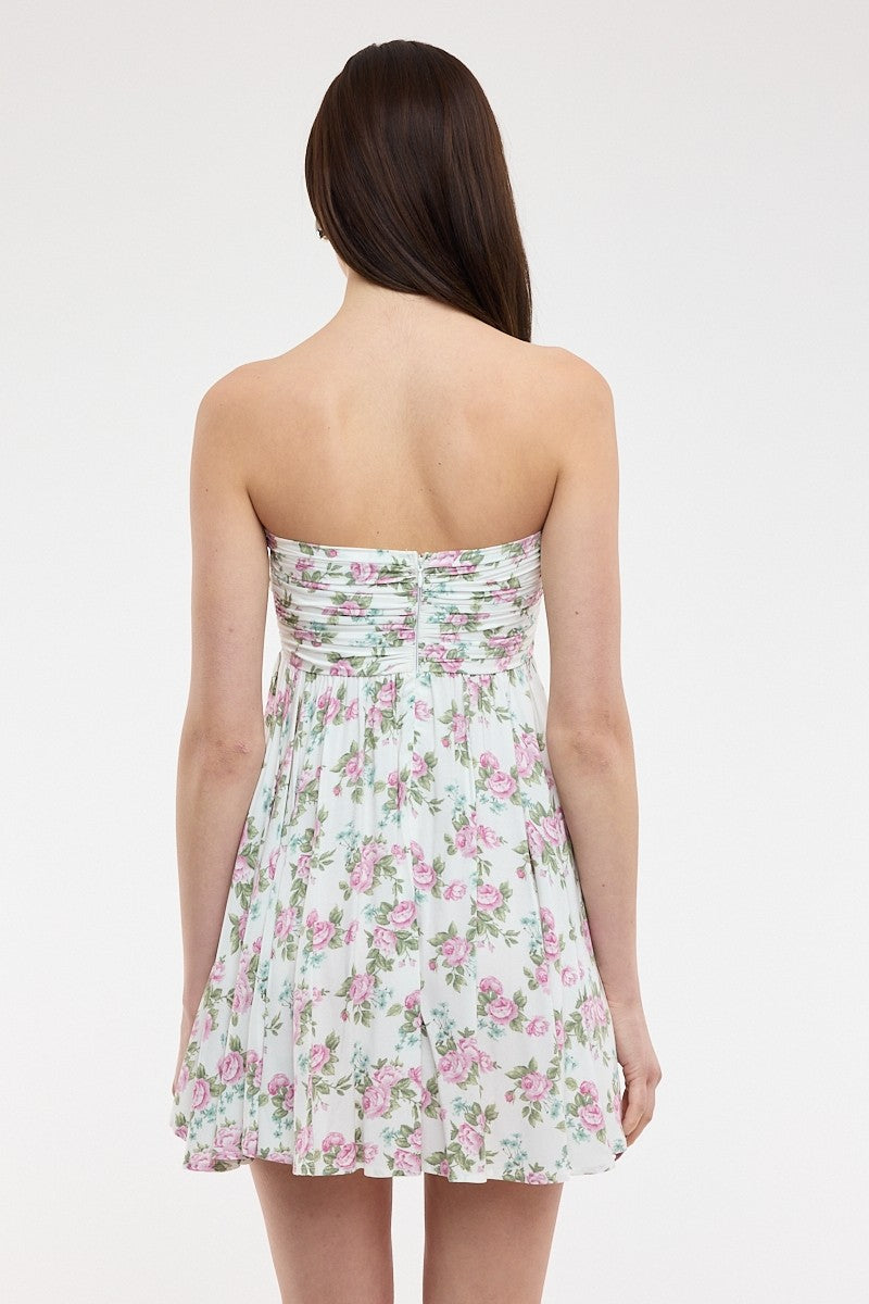 White and purple floral scarf print babydoll dress