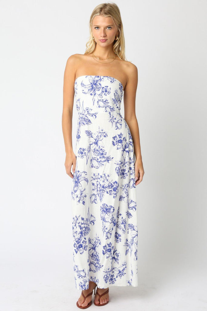 Blue and White Floral Maxi Dress