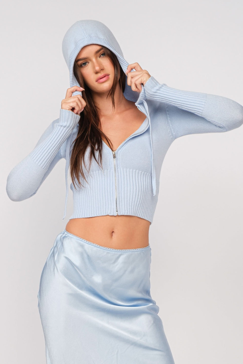 Light Blue Cropped Hoodie Sweater 